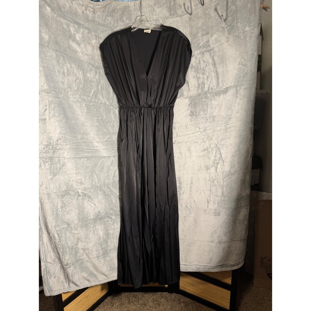 Blue Buttercup‎ Black Satin Pleated jumper V-Neck Slit pant IP83433 Womens small